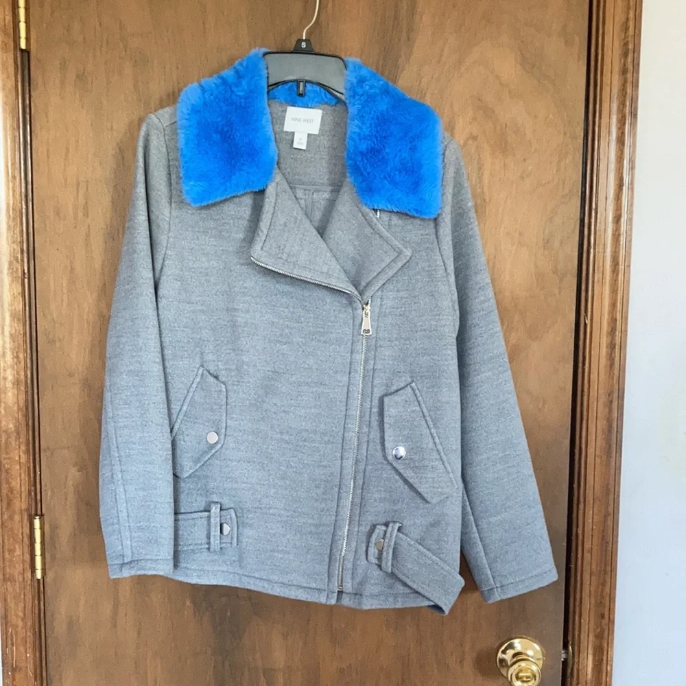 Relist 2/6/23 ❌ Nine West blue faux fur collar gray coat size S - Picture 9 of 17